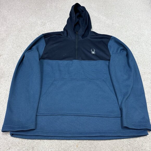 Spyder Hoodie Men’s Blue Long Sleeve 1/4 Zip Pullover Size Large - Picture 1 of 11